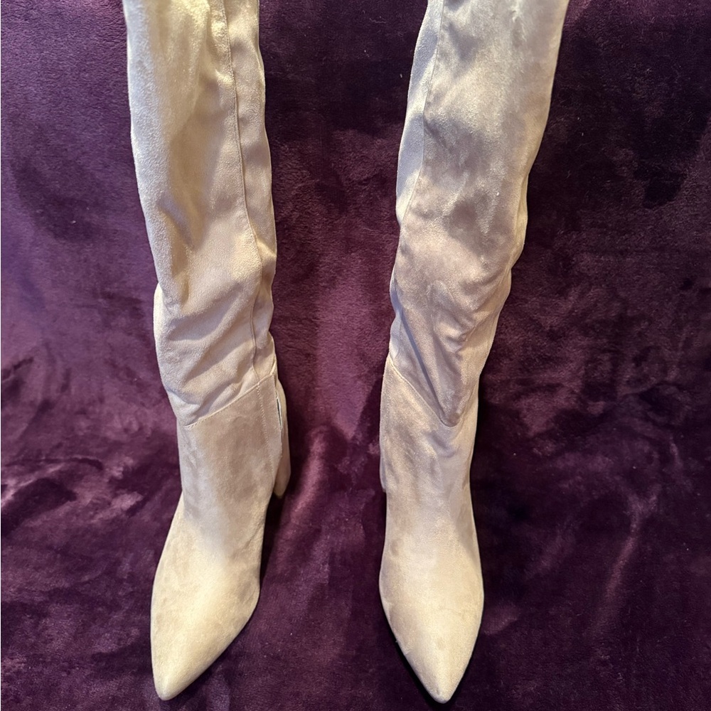 Lulu's Elegant Over the Knee Boots Katari Taupe Suede Size 10 *NEW*